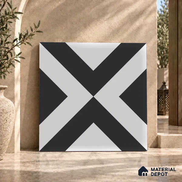 Moroccan Wall & Floor Tile TL 09469 Tele Monochrome 2 ft x 2 ft Matte Finish Vitrified Tile - 9 mm | 1 Random Design | Suitable For Kitchen, Bathroom, Dining Area | Please Expect a Slight Variation of Pattern