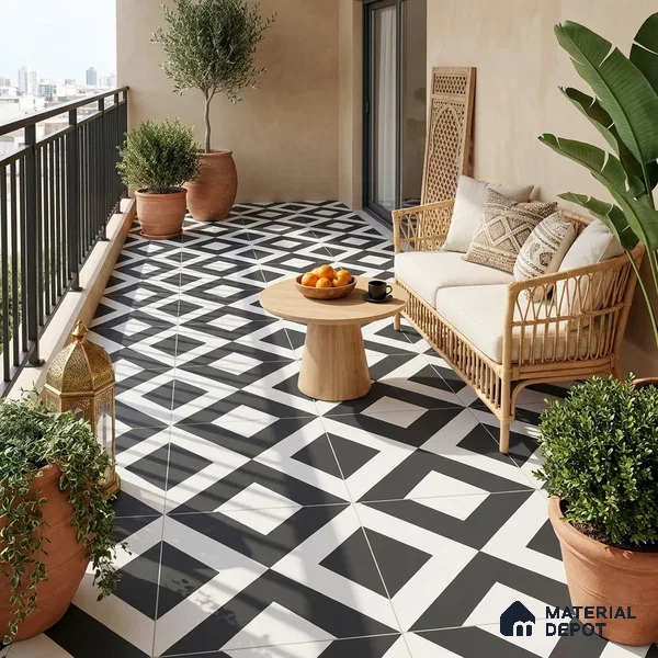Moroccan Wall & Floor Tile TL 09469 Tele Monochrome 2 ft x 2 ft Matte Finish Vitrified Tile - 9 mm | 1 Random Design | Suitable For Kitchen, Bathroom, Dining Area | Please Expect a Slight Variation of Pattern