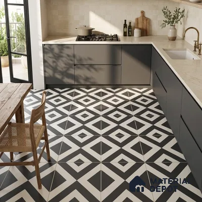 Moroccan Wall & Floor Tile TL 09469 Tele Monochrome 2 ft x 2 ft Matte Finish Vitrified Tile - 9 mm | 1 Random Design | Suitable For Kitchen, Bathroom, Dining Area | Please Expect a Slight Variation of Pattern