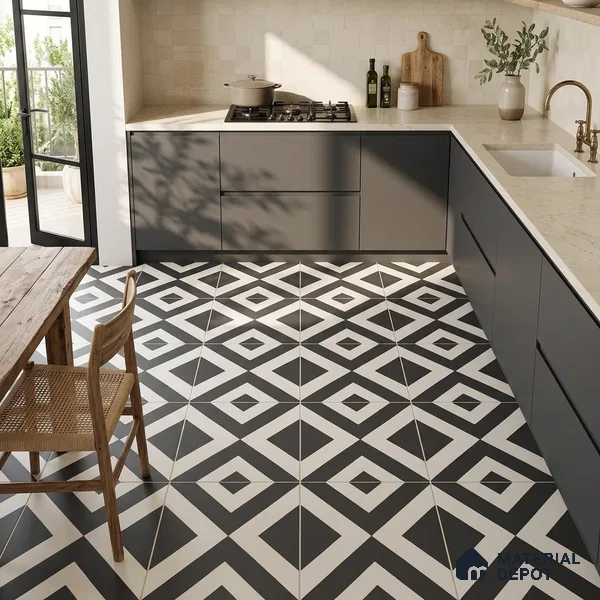 Moroccan Wall & Floor Tile TL 09469 Tele Monochrome 2 ft x 2 ft Matte Finish Vitrified Tile - 9 mm | 1 Random Design | Suitable For Kitchen, Bathroom, Dining Area | Please Expect a Slight Variation of Pattern
