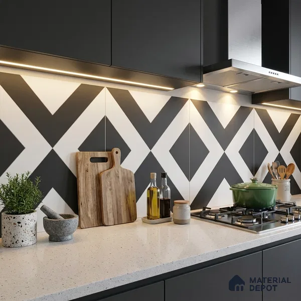Moroccan Wall & Floor Tile TL 09469 Tele Monochrome 2 ft x 2 ft Matte Finish Vitrified Tile - 9 mm | 1 Random Design | Suitable For Kitchen, Bathroom, Dining Area | Please Expect a Slight Variation of Pattern