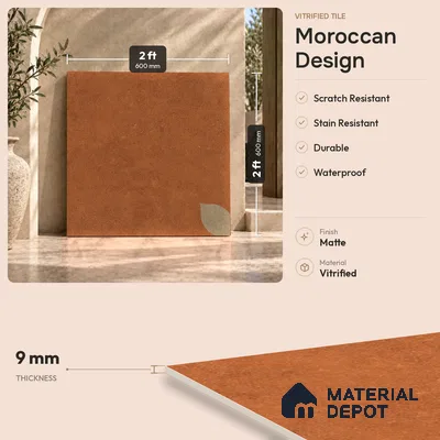 Moroccan Floor Tile TL 09477 Element Cotto 2 ft x 2 ft Matte Finish Vitrified Tile - 9 mm | 1 Random Design | Suitable For Courtyard, Balcony, Corridor | Please Expect a Slight Variation of Pattern