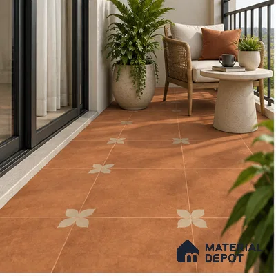 Moroccan Floor Tile TL 09477 Element Cotto 2 ft x 2 ft Matte Finish Vitrified Tile - 9 mm | 1 Random Design | Suitable For Courtyard, Balcony, Corridor | Please Expect a Slight Variation of Pattern
