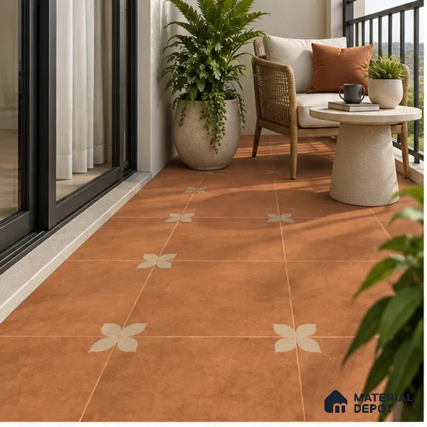 Moroccan Floor Tile TL 09477 Element Cotto 2 ft x 2 ft Matte Finish Vitrified Tile - 9 mm | 1 Random Design | Suitable For Courtyard, Balcony, Corridor | Please Expect a Slight Variation of Pattern