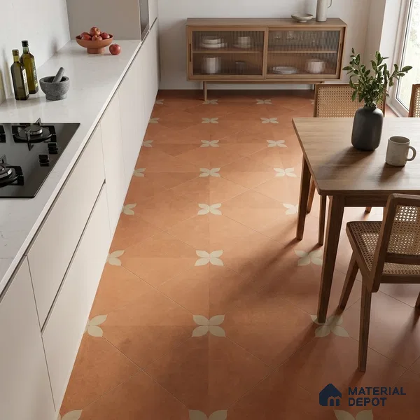 Moroccan Floor Tile TL 09477 Element Cotto 2 ft x 2 ft Matte Finish Vitrified Tile - 9 mm | 1 Random Design | Suitable For Courtyard, Balcony, Corridor | Please Expect a Slight Variation of Pattern