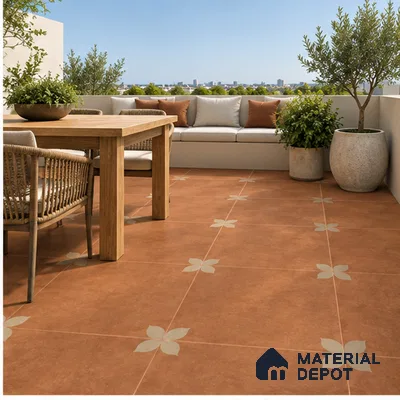 Moroccan Floor Tile TL 09477 Element Cotto 2 ft x 2 ft Matte Finish Vitrified Tile - 9 mm | 1 Random Design | Suitable For Courtyard, Balcony, Corridor | Please Expect a Slight Variation of Pattern