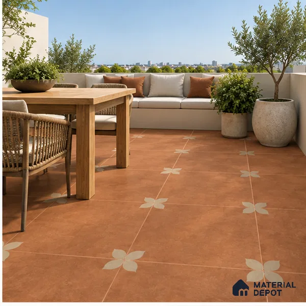 Moroccan Floor Tile TL 09477 Element Cotto 2 ft x 2 ft Matte Finish Vitrified Tile - 9 mm | 1 Random Design | Suitable For Courtyard, Balcony, Corridor | Please Expect a Slight Variation of Pattern