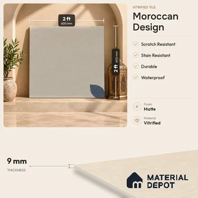 Moroccan Floor Tile TL 09477 B Element Crema 2 ft x 2 ft Matte Finish Vitrified Tile - 9 mm | 1 Random Design | Suitable For Balcony, Bedroom, Dining Area | Please Expect a Slight Variation of Pattern