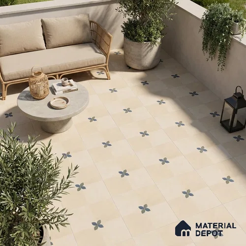 Moroccan Floor Tile TL 09477 B Element Crema 2 ft x 2 ft Matte Finish Vitrified Tile - 9 mm | 1 Random Design | Suitable For Balcony, Bedroom, Dining Area | Please Expect a Slight Variation of Pattern