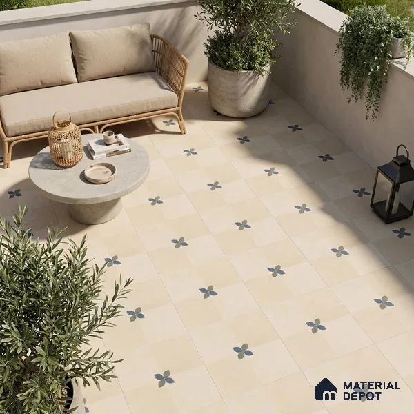 Moroccan Floor Tile TL 09477 B Element Crema 2 ft x 2 ft Matte Finish Vitrified Tile - 9 mm | 1 Random Design | Suitable For Balcony, Bedroom, Dining Area | Please Expect a Slight Variation of Pattern
