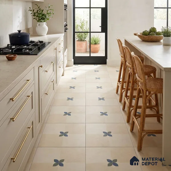 Moroccan Floor Tile TL 09477 B Element Crema 2 ft x 2 ft Matte Finish Vitrified Tile - 9 mm | 1 Random Design | Suitable For Balcony, Bedroom, Dining Area | Please Expect a Slight Variation of Pattern