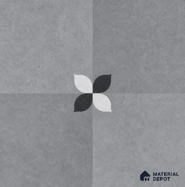 Moroccan Floor Tile TL 09477 C Element Grey 2 ft x 2 ft Matte Finish Vitrified Tile - 9 mm | 1 Random Design | Suitable For Courtyard, Balcony, Corridor | Please Expect a Slight Variation of Pattern