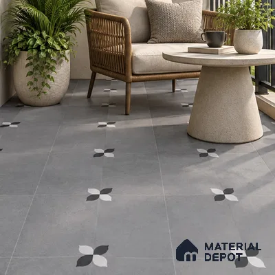 Moroccan Floor Tile TL 09477 C Element Grey 2 ft x 2 ft Matte Finish Vitrified Tile - 9 mm | 1 Random Design | Suitable For Courtyard, Balcony, Corridor | Please Expect a Slight Variation of Pattern
