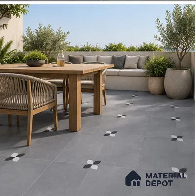 Moroccan Floor Tile TL 09477 C Element Grey 2 ft x 2 ft Matte Finish Vitrified Tile - 9 mm | 1 Random Design | Suitable For Courtyard, Balcony, Corridor | Please Expect a Slight Variation of Pattern