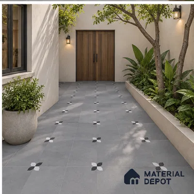 Moroccan Floor Tile TL 09477 C Element Grey 2 ft x 2 ft Matte Finish Vitrified Tile - 9 mm | 1 Random Design | Suitable For Courtyard, Balcony, Corridor | Please Expect a Slight Variation of Pattern