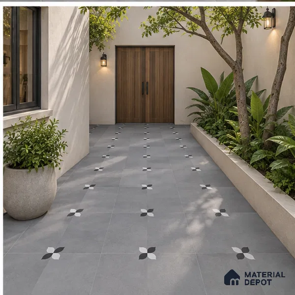 Moroccan Floor Tile TL 09477 C Element Grey 2 ft x 2 ft Matte Finish Vitrified Tile - 9 mm | 1 Random Design | Suitable For Courtyard, Balcony, Corridor | Please Expect a Slight Variation of Pattern