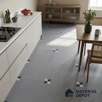 Moroccan Floor Tile TL 09477 C Element Grey 2 ft x 2 ft Matte Finish Vitrified Tile - 9 mm | 1 Random Design | Suitable For Courtyard, Balcony, Corridor | Please Expect a Slight Variation of Pattern