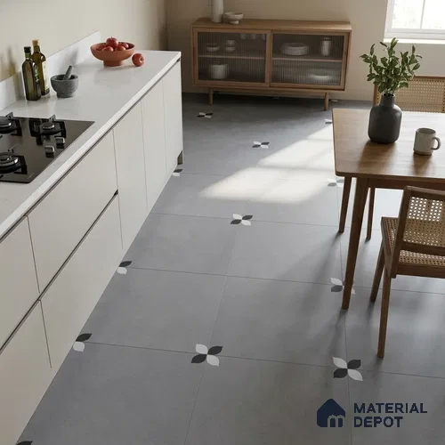 Moroccan Floor Tile TL 09477 C Element Grey 2 ft x 2 ft Matte Finish Vitrified Tile - 9 mm | 1 Random Design | Suitable For Courtyard, Balcony, Corridor | Please Expect a Slight Variation of Pattern