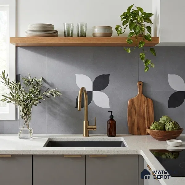 Moroccan Floor Tile TL 09477 C Element Grey 2 ft x 2 ft Matte Finish Vitrified Tile - 9 mm | 1 Random Design | Suitable For Courtyard, Balcony, Corridor | Please Expect a Slight Variation of Pattern