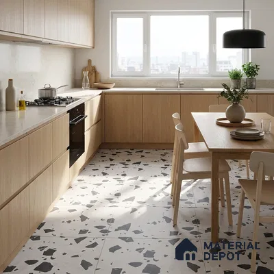 Terrazzo Wall & Floor Tile TL 09478 C Cushion Pearl 2 ft x 2 ft Matte Finish Vitrified Tile - 9 mm | 6 Random Design | Suitable For Living Room, Kitchen, Bathroom