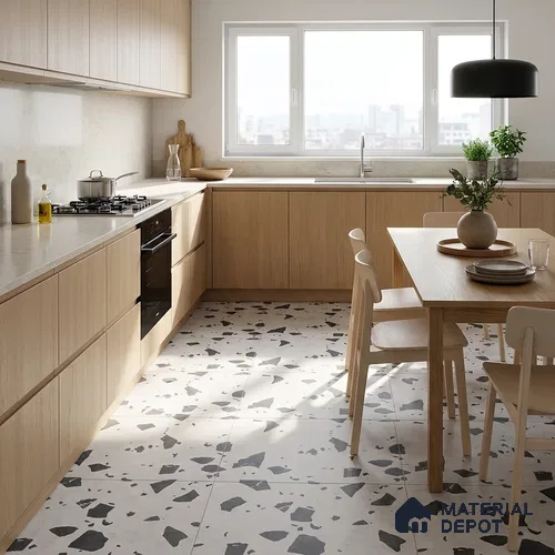 Terrazzo Wall & Floor Tile TL 09478 C Cushion Pearl 2 ft x 2 ft Matte Finish Vitrified Tile - 9 mm | 6 Random Design | Suitable For Living Room, Kitchen, Bathroom