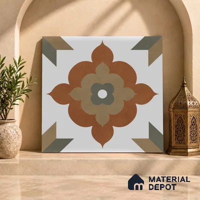 Moroccan Floor Tile TL 09479 Ogee Cotto 2 ft x 2 ft Matte Finish Vitrified Tile - 9 mm | 1 Random Design | Suitable For Kitchen, Balcony, Dining Area | Please Expect a Slight Variation of Pattern