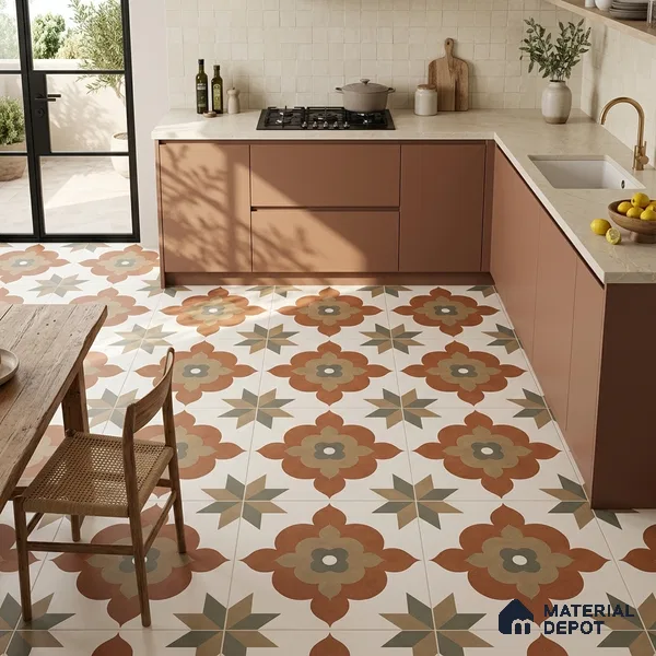 Moroccan Floor Tile TL 09479 Ogee Cotto 2 ft x 2 ft Matte Finish Vitrified Tile - 9 mm | 1 Random Design | Suitable For Kitchen, Balcony, Dining Area | Please Expect a Slight Variation of Pattern