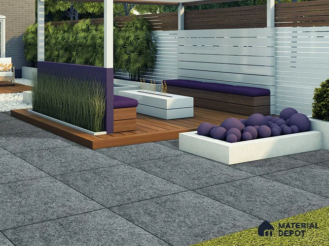 Stone Floor Tile TL 09490 B Nesto Nero 2 ft x 2 ft Matte Finish Anti Skid Outdoor Parking Vitrified Tile - 15 mm | Random Design  | Suitable for Parking, Balcony, Terrace & Coutyard