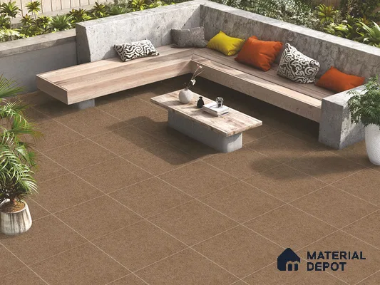 Stone Floor Tile TL 09490 C Nesto Brown 2 ft x 2 ft Matte Finish Anti Skid Outdoor Parking Vitrified Tile - 15 mm | Random Design  | Suitable for Parking, Balcony, Terrace & Coutyard
