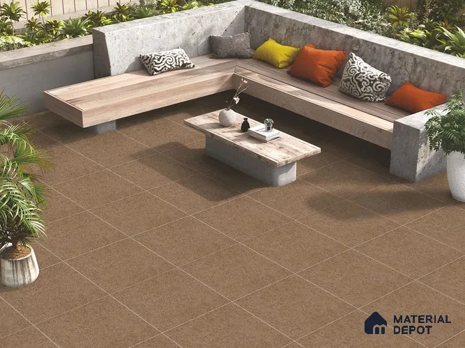 Stone Floor Tile TL 09490 C Nesto Brown 2 ft x 2 ft Matte Finish Anti Skid Outdoor Parking Vitrified Tile - 15 mm | Random Design | Suitable for Parking, Balcony, Terrace & Coutyard