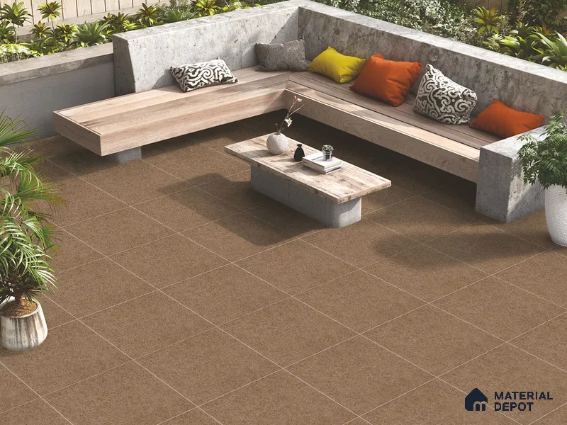Stone Floor Tile TL 09490 C Nesto Brown 2 ft x 2 ft Matte Finish Anti Skid Outdoor Parking Vitrified Tile - 15 mm | Random Design | Suitable for Parking, Balcony, Terrace & Coutyard