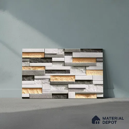 Stacked Stone Look Wall Tile TL 09499 | Matte Finish 18 x 12 inch Ceramic Tile - 7 mm | Suitable For Kitchen, Bathroom, Bedroom & Office
