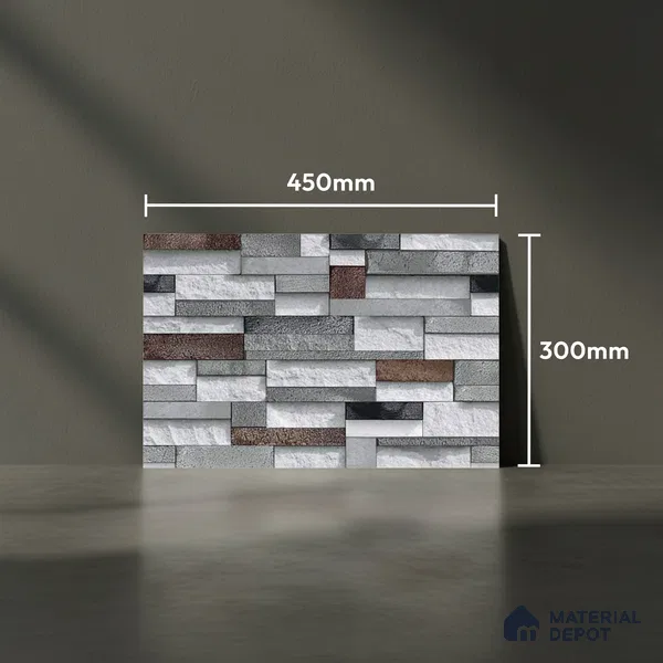 Stacked Stone Look Wall Tile TL 09505 | Matte Finish 18 x 12 inch Ceramic Tile - 7 mm | Suitable For Kitchen, Bathroom, Bedroom & Office