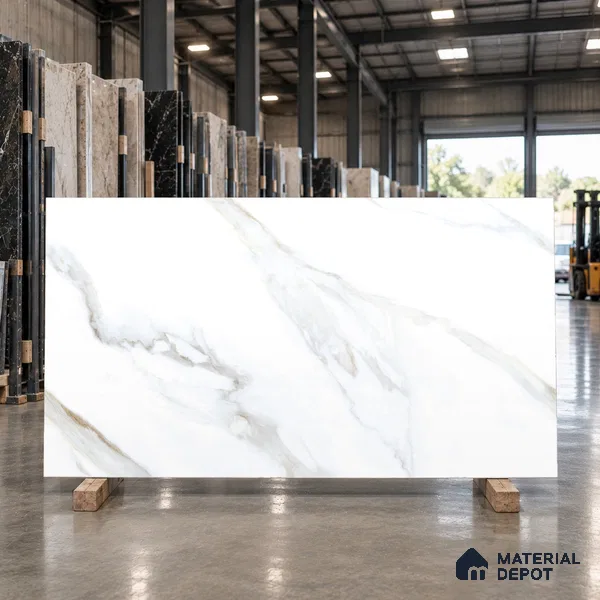 Marble Floor & Wall Tile TL 09625 Rocco White Glit 6 ft x 4 ft Infinia Nutech Finish Vitrified Large Format Tile - 9 mm | 3 Random Design | Suitable For Living Room, Bedroom, Dining Area | Adhesive and Spacers Must be Used During Installation