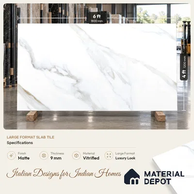 Marble Floor & Wall Tile TL 09625 Rocco White Glit 6 ft x 4 ft Infinia Nutech Finish Vitrified Large Format Tile - 9 mm | 3 Random Design | Suitable For Living Room, Bedroom, Dining Area | Adhesive and Spacers Must be Used During Installation