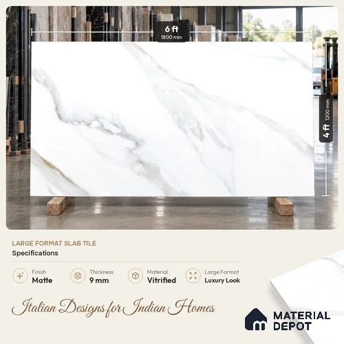 Marble Floor & Wall Tile TL 09625 Rocco White Glit 6 ft x 4 ft Infinia Nutech Finish Vitrified Large Format Tile - 9 mm | 3 Random Design | Suitable For Living Room, Bedroom, Dining Area | Adhesive and Spacers Must be Used During Installation
