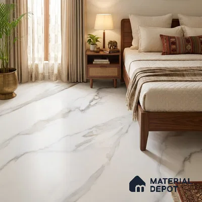 Marble Floor & Wall Tile TL 09625 Rocco White Glit 6 ft x 4 ft Infinia Nutech Finish Vitrified Large Format Tile - 9 mm | 3 Random Design | Suitable For Living Room, Bedroom, Dining Area | Adhesive and Spacers Must be Used During Installation
