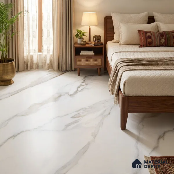 Marble Floor & Wall Tile TL 09625 Rocco White Glit 6 ft x 4 ft Infinia Nutech Finish Vitrified Large Format Tile - 9 mm | 3 Random Design | Suitable For Living Room, Bedroom, Dining Area | Adhesive and Spacers Must be Used During Installation