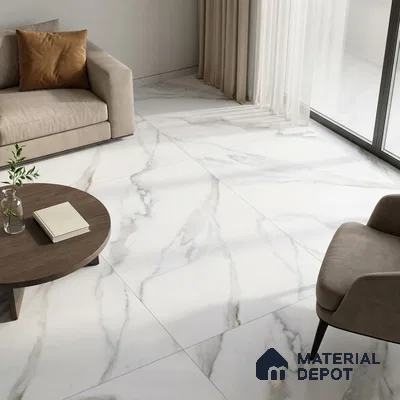 Marble Floor & Wall Tile TL 09625 Rocco White Glit 6 ft x 4 ft Infinia Nutech Finish Vitrified Large Format Tile - 9 mm | 3 Random Design | Suitable For Living Room, Bedroom, Dining Area | Adhesive and Spacers Must be Used During Installation