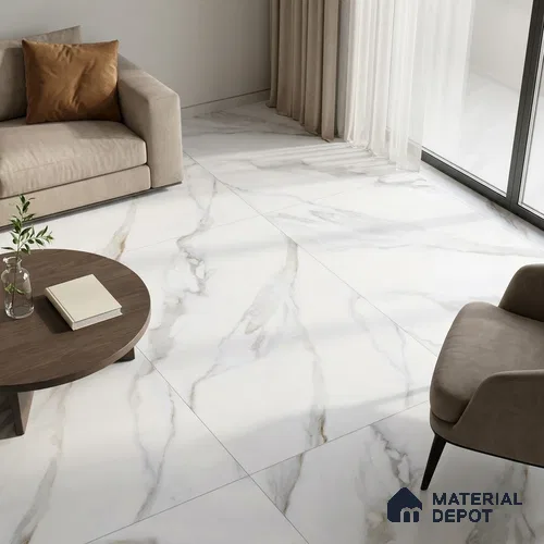 Marble Calacatta Wall & Floor Tile TL 09625 Cool White 6 ft x 4 ft Matte Finish Vitrified Tile - 9 mm | 3 Random Designs | Suitable For Living Room, Bedroom, Dining Area | Adhesive and Spacers Must be Used During Installation