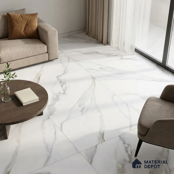 Marble Floor & Wall Tile TL 09625 Rocco White Glit 6 ft x 4 ft Infinia Nutech Finish Vitrified Large Format Tile - 9 mm | 3 Random Design | Suitable For Living Room, Bedroom, Dining Area | Adhesive and Spacers Must be Used During Installation
