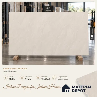Marble Floor & Wall Tile TL 09626 Calcite Caramel Tech 6 ft x 4 ft Infinia Nutech Finish Vitrified Large Format Tile - 9 mm | 3 Random Design | Suitable For Living Room, Bedroom, Dining Area | Adhesive and Spacers Must be Used During Installation