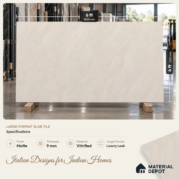 Marble Floor & Wall Tile TL 09626 Calcite Caramel Tech 6 ft x 4 ft Infinia Nutech Finish Vitrified Large Format Tile - 9 mm | 3 Random Design | Suitable For Living Room, Bedroom, Dining Area | Adhesive and Spacers Must be Used During Installation