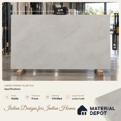 Marble Floor & Wall Tile TL 09627 Versatile Grey Tech 6 ft x 4 ft Infinia Nutech Finish Vitrified Large Format Tile - 9 mm | 3 Random Design | Suitable For Living Room, Bedroom, Dining Area | Adhesive and Spacers Must be Used During Installation
