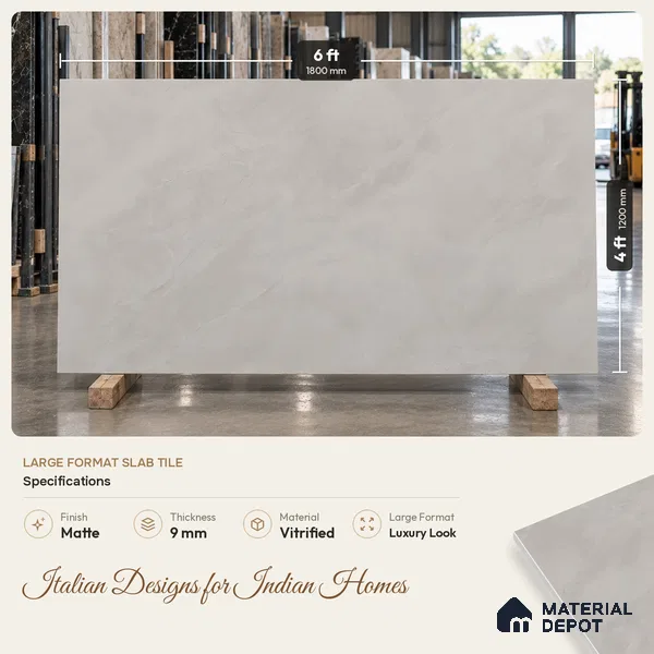 Marble Floor & Wall Tile TL 09627 Versatile Grey Tech 6 ft x 4 ft Infinia Nutech Finish Vitrified Large Format Tile - 9 mm | 3 Random Design | Suitable For Living Room, Bedroom, Dining Area | Adhesive and Spacers Must be Used During Installation