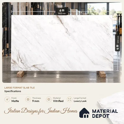 Marble Calacatta Wall & Floor Tile TL 09628 Warm White 6 ft x 4 ft Matte Finish Vitrified Tile - 9 mm | 3 Random Designs | Suitable For Living Room, Bedroom, Dining Area | Adhesive and Spacers Must be Used During Installation