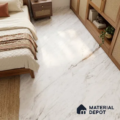 Marble Calacatta Wall & Floor Tile TL 09628 Warm White 6 ft x 4 ft Matte Finish Vitrified Tile - 9 mm | 3 Random Designs | Suitable For Living Room, Bedroom, Dining Area | Adhesive and Spacers Must be Used During Installation