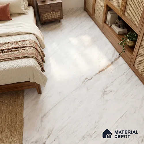 Marble Floor & Wall Tile TL 09628 Neblina Bianco Tech 6 ft x 4 ft Infinia Nutech Finish Vitrified Large Format Tile - 9 mm | 3 Random Design | Suitable For Living Room, Bedroom, Dining Area | Adhesive and Spacers Must be Used During Installation