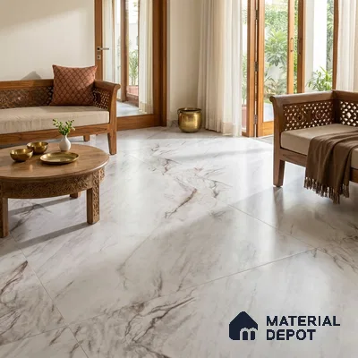 Marble Calacatta Wall & Floor Tile TL 09628 Warm White 6 ft x 4 ft Matte Finish Vitrified Tile - 9 mm | 3 Random Designs | Suitable For Living Room, Bedroom, Dining Area | Adhesive and Spacers Must be Used During Installation