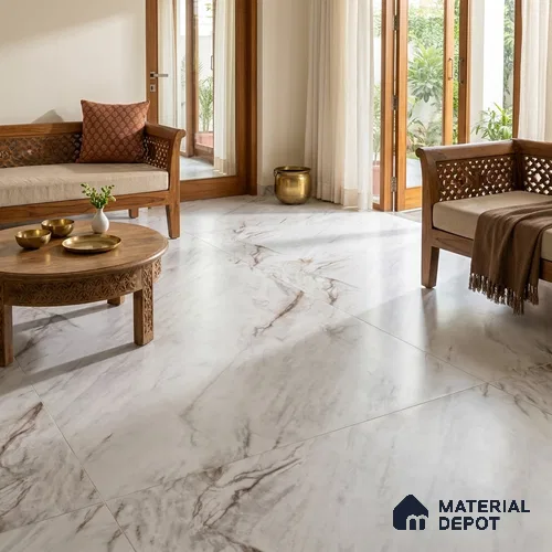 Marble Floor & Wall Tile TL 09628 Neblina Bianco Tech 6 ft x 4 ft Infinia Nutech Finish Vitrified Large Format Tile - 9 mm | 3 Random Design | Suitable For Living Room, Bedroom, Dining Area | Adhesive and Spacers Must be Used During Installation